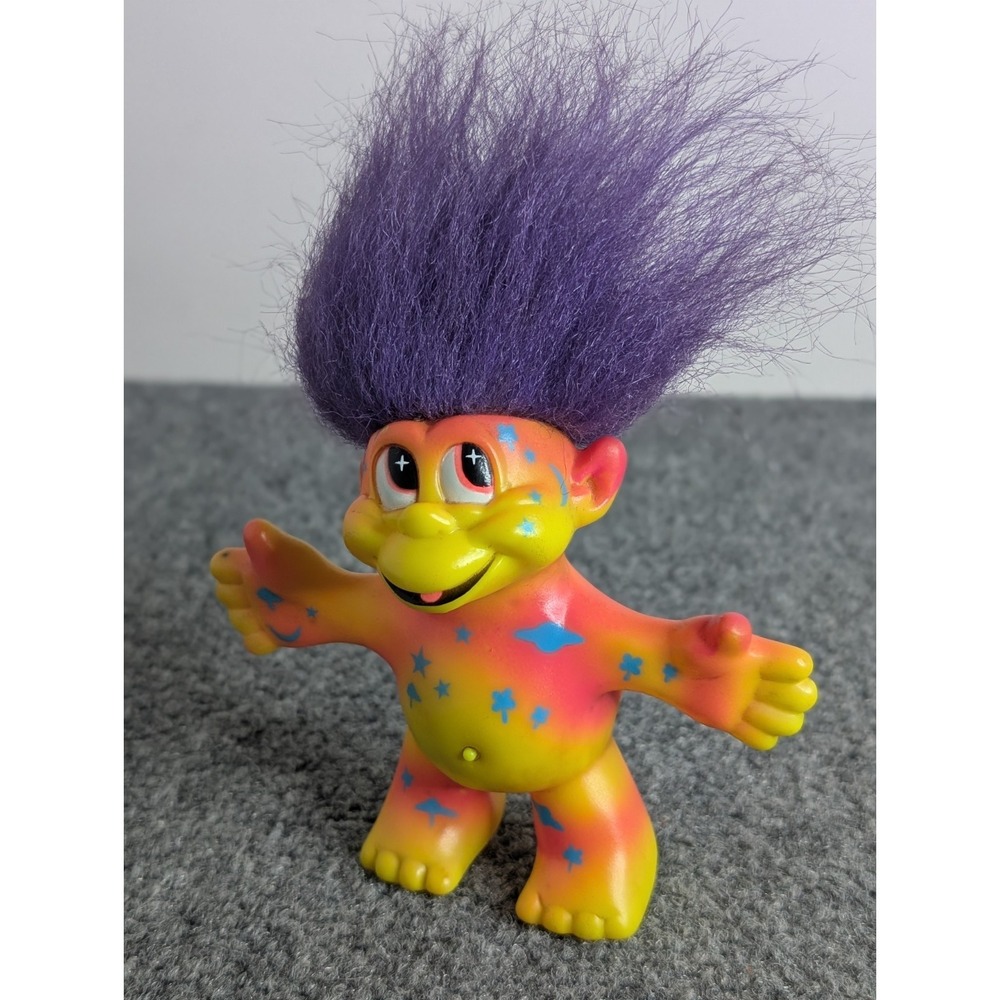 Vintage WORKING‎ Neon Trendmasters Good Luck Plastic Treasure Troll Purple Hair